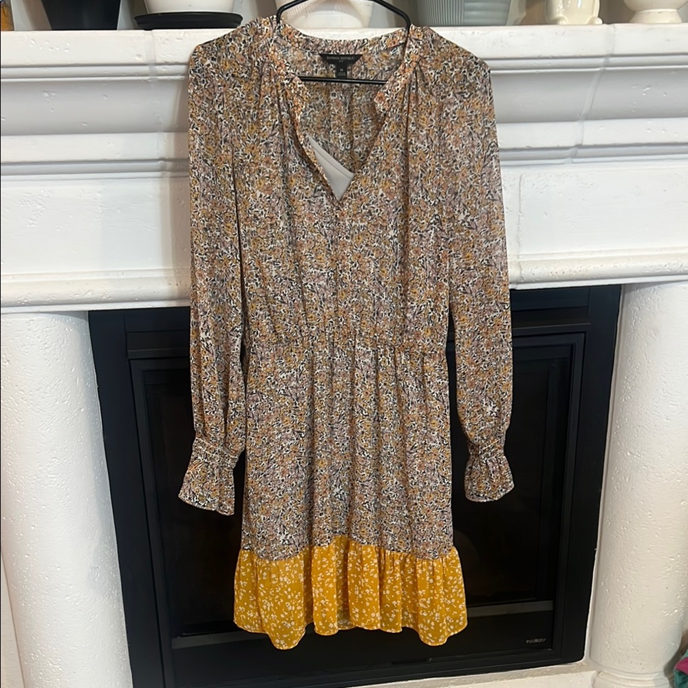 Banana Republic Floral Yellow and Black Women's Dress, size M